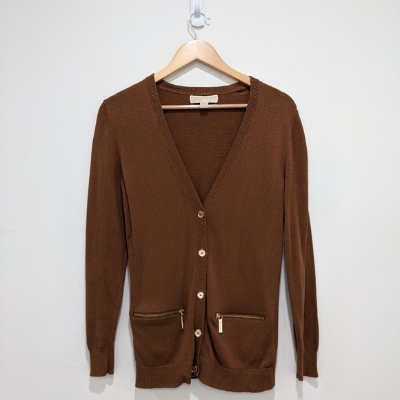 MICHAEL Michael Kors Sweaters - Michael Kors Women Brown Cardigan w/ Zippers
